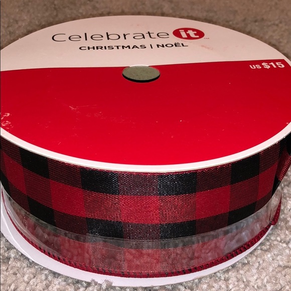 Celebrate it Black Red Christmas Wired Ribbon 75ft - Picture 1 of 6